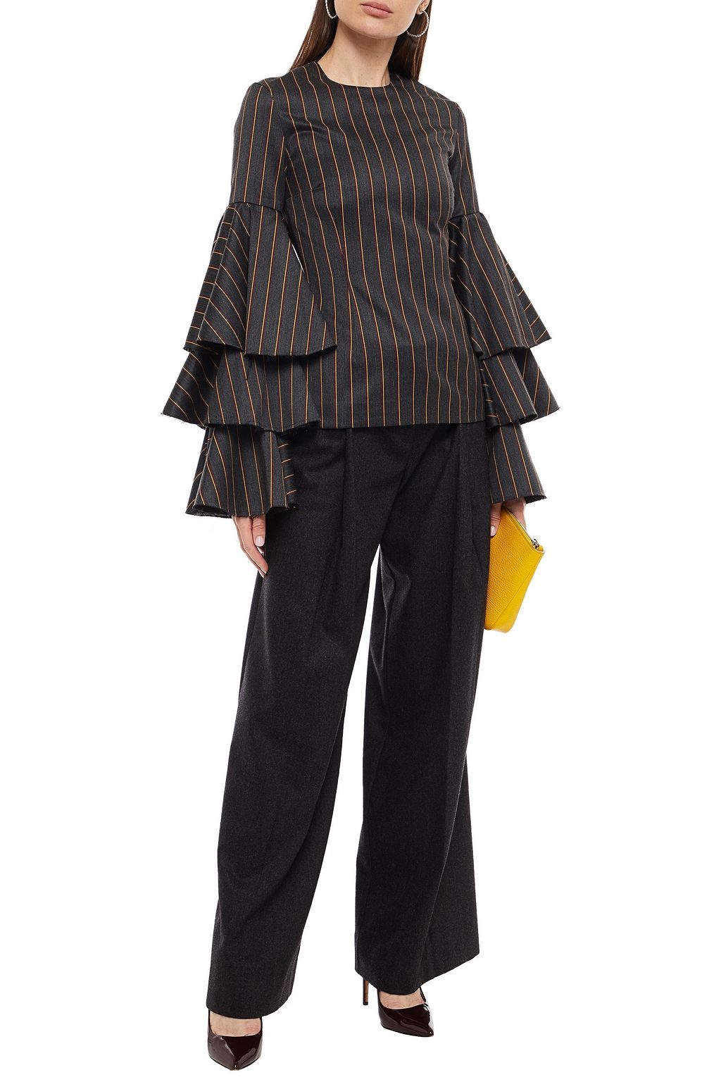 SOLACE LONDON Ruba tiered striped wool and cotton-blend twill blouse