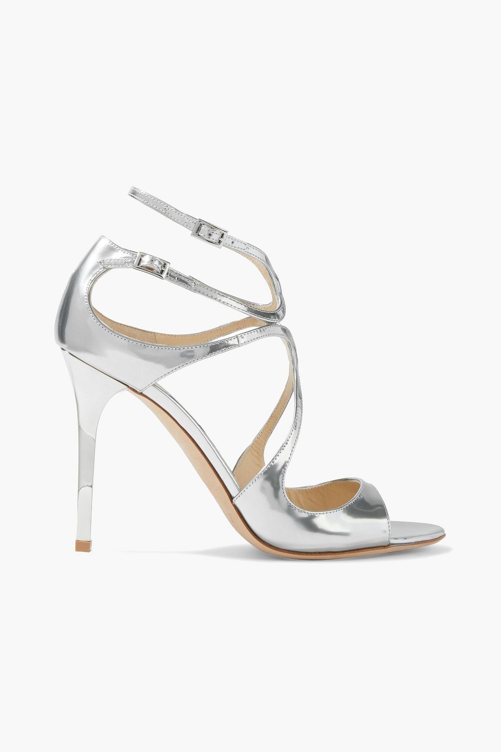 JIMMY CHOO Lang 100 cutout mirrored-leather sandals | THE OUTNET