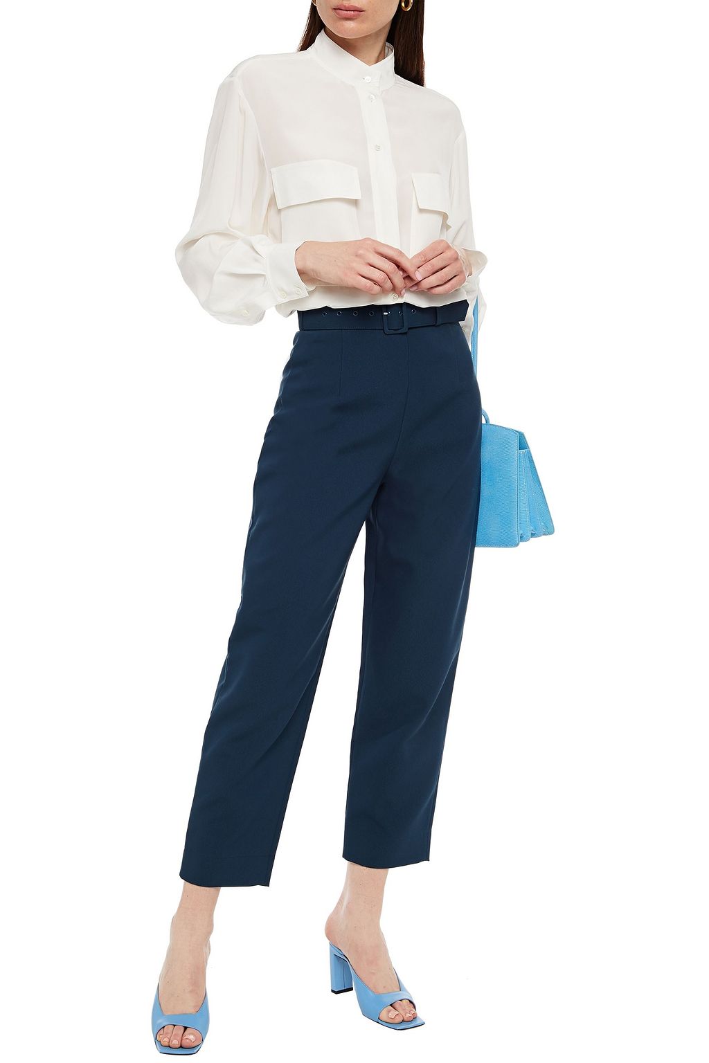 SOLACE LONDON Tansy cropped belted crepe straight-leg pants