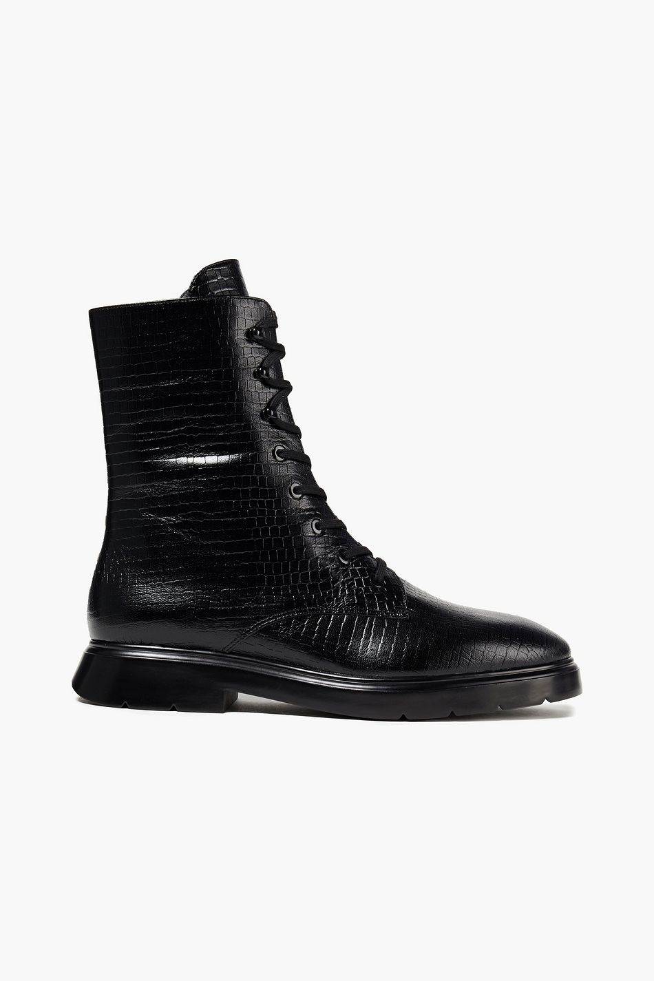 STUART WEITZMAN Mckenzee croc-effect leather combat boots | THE OUTNET