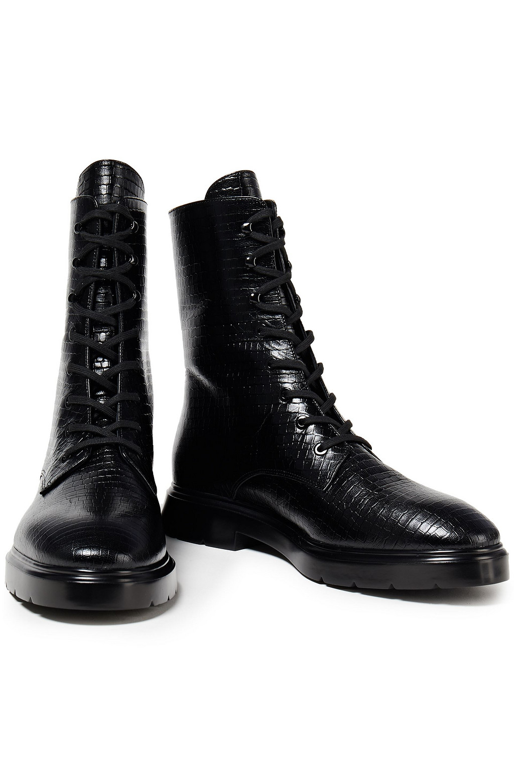 STUART WEITZMAN Mckenzee croc-effect leather combat boots