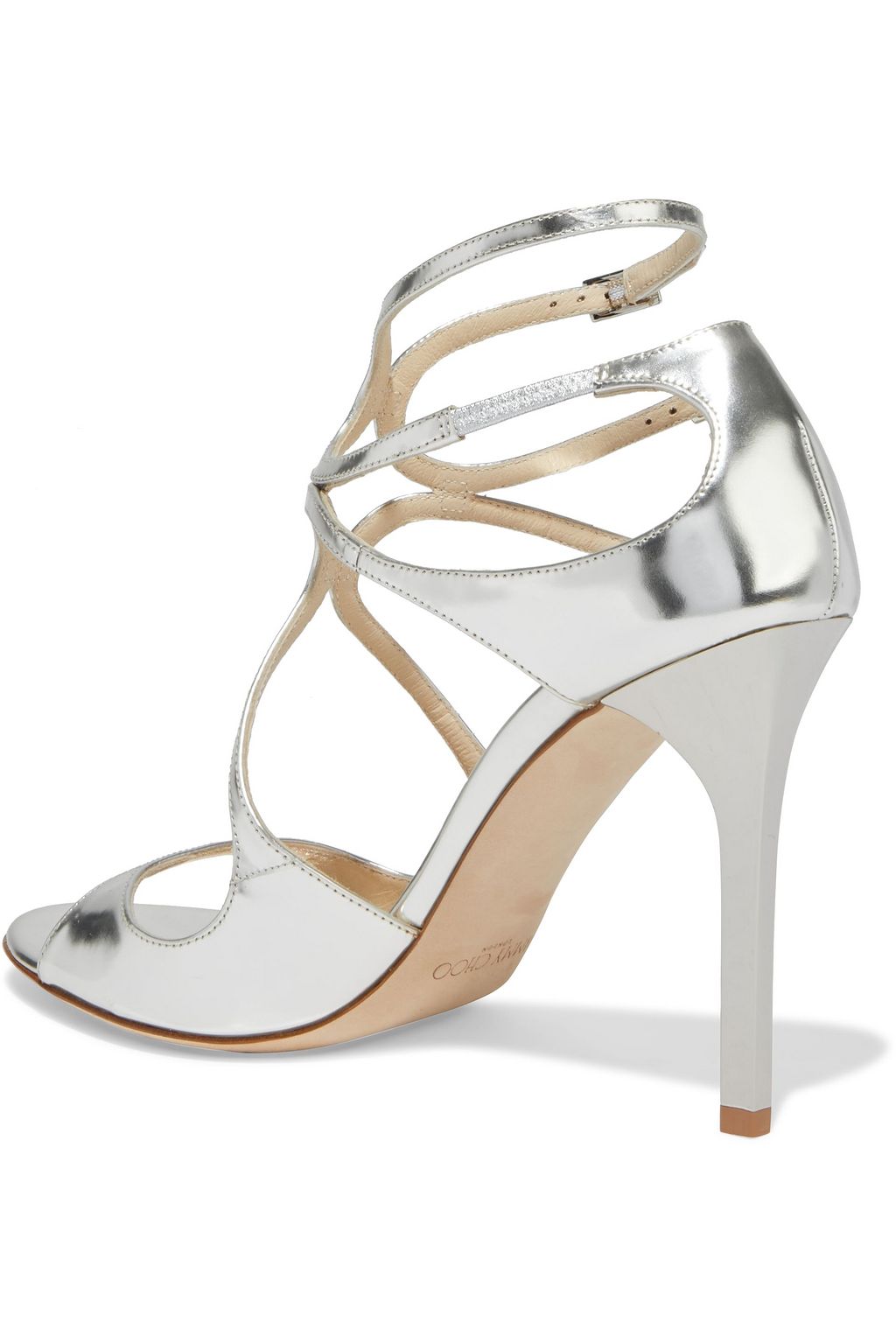 JIMMY CHOO Lang 100 mirrored-leather sandals