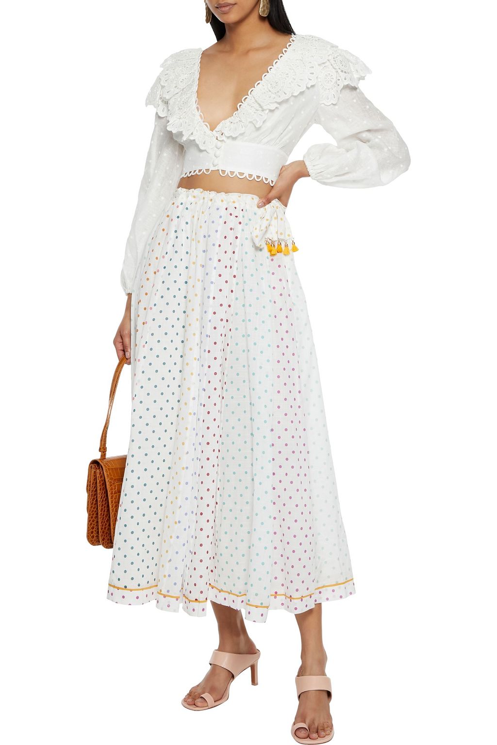 ZIMMERMANN Bellitude gathered polka-dot cotton-voile midi skirt