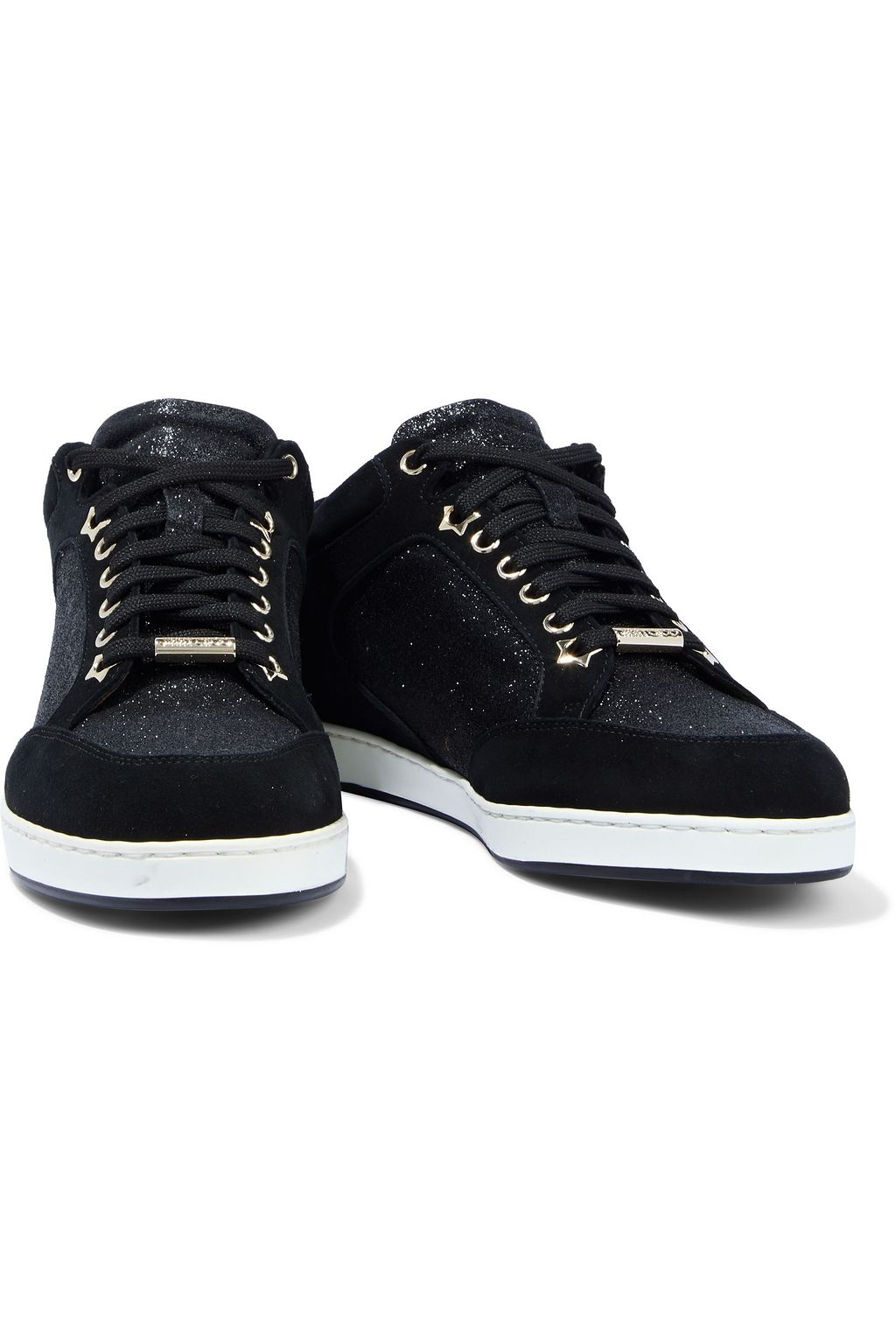 JIMMY CHOO Miami glittered metallic suede sneakers