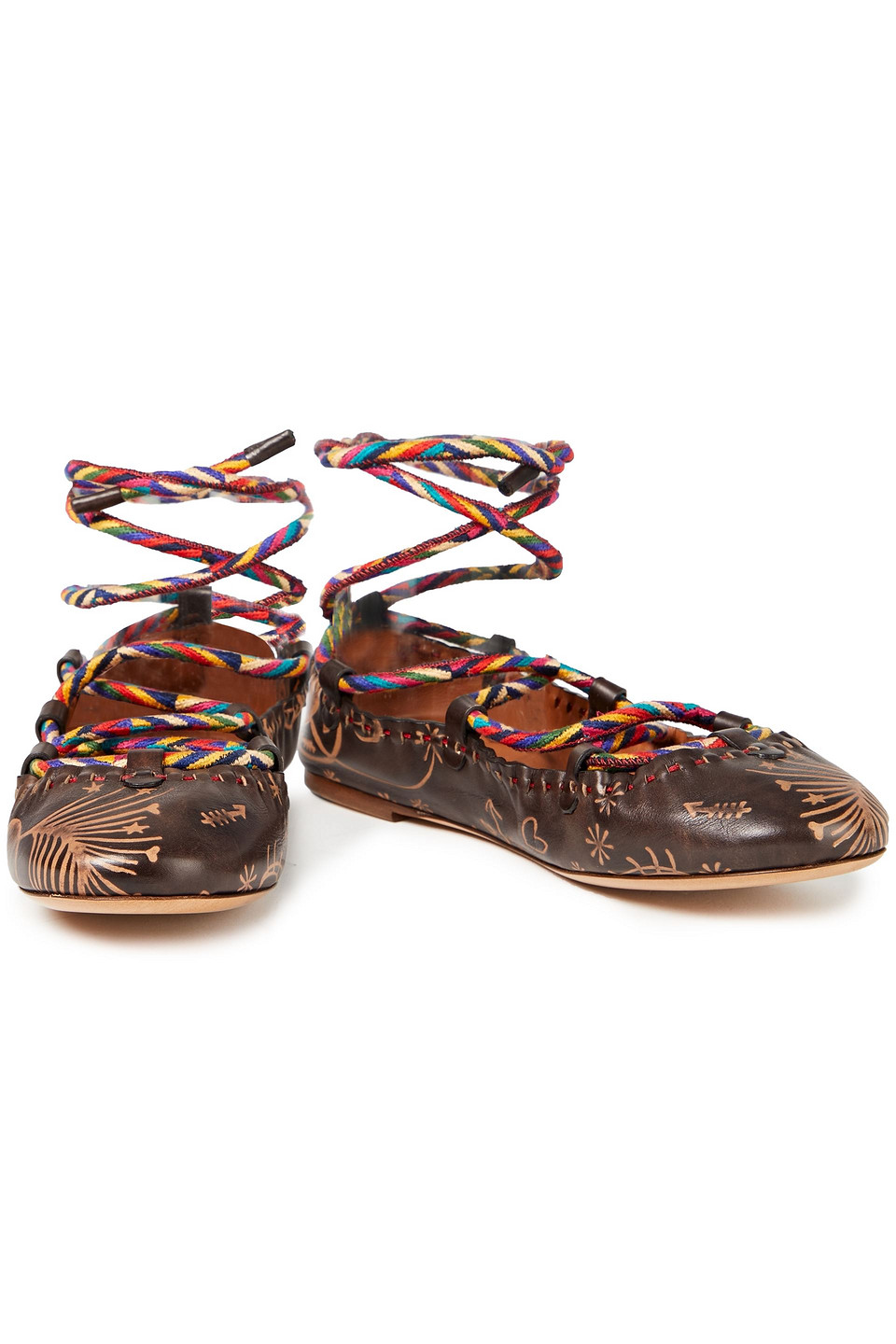 Shop Valentino Printed Leather Ballet Flats In Chocolate