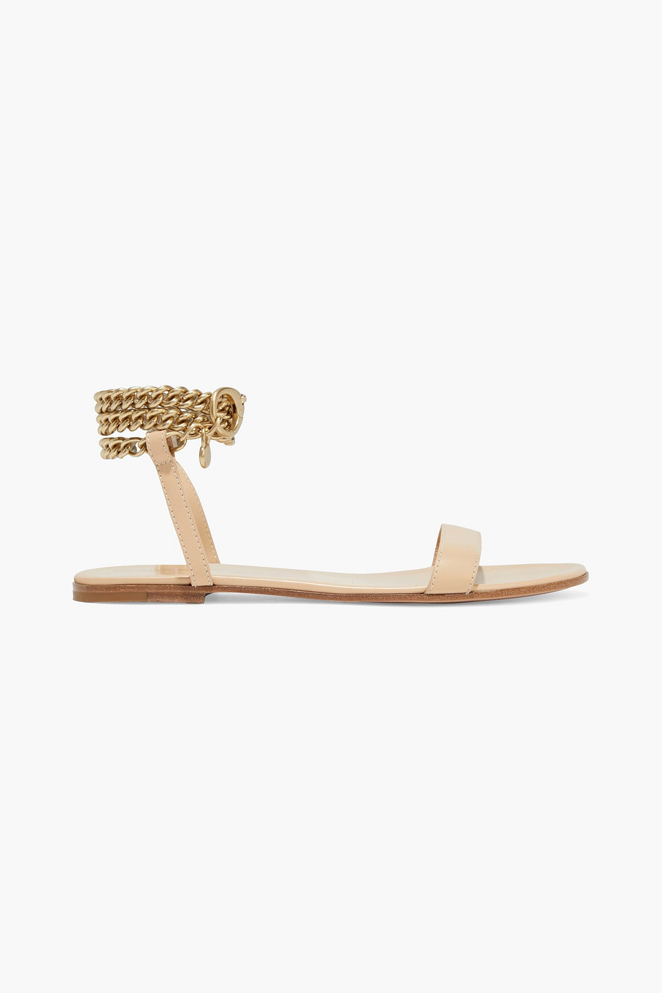 gianvito rossi - myko chain-trimmed leather sandals - neutral - eu 35.5
