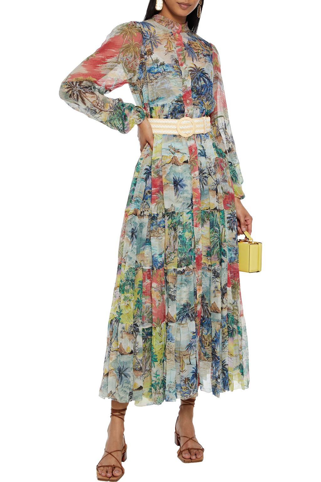 ZIMMERMANN Juliette tiered belted printed silk-crepon midi dress