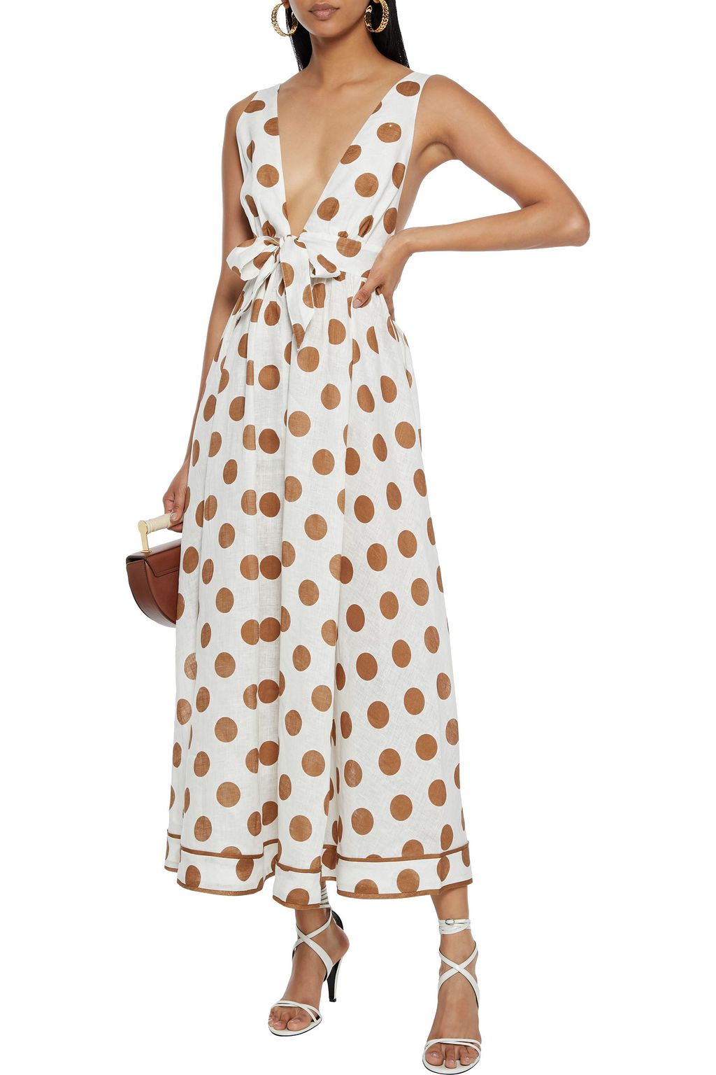 ZIMMERMANN Empire bow-detailed polka-dot linen maxi dress
