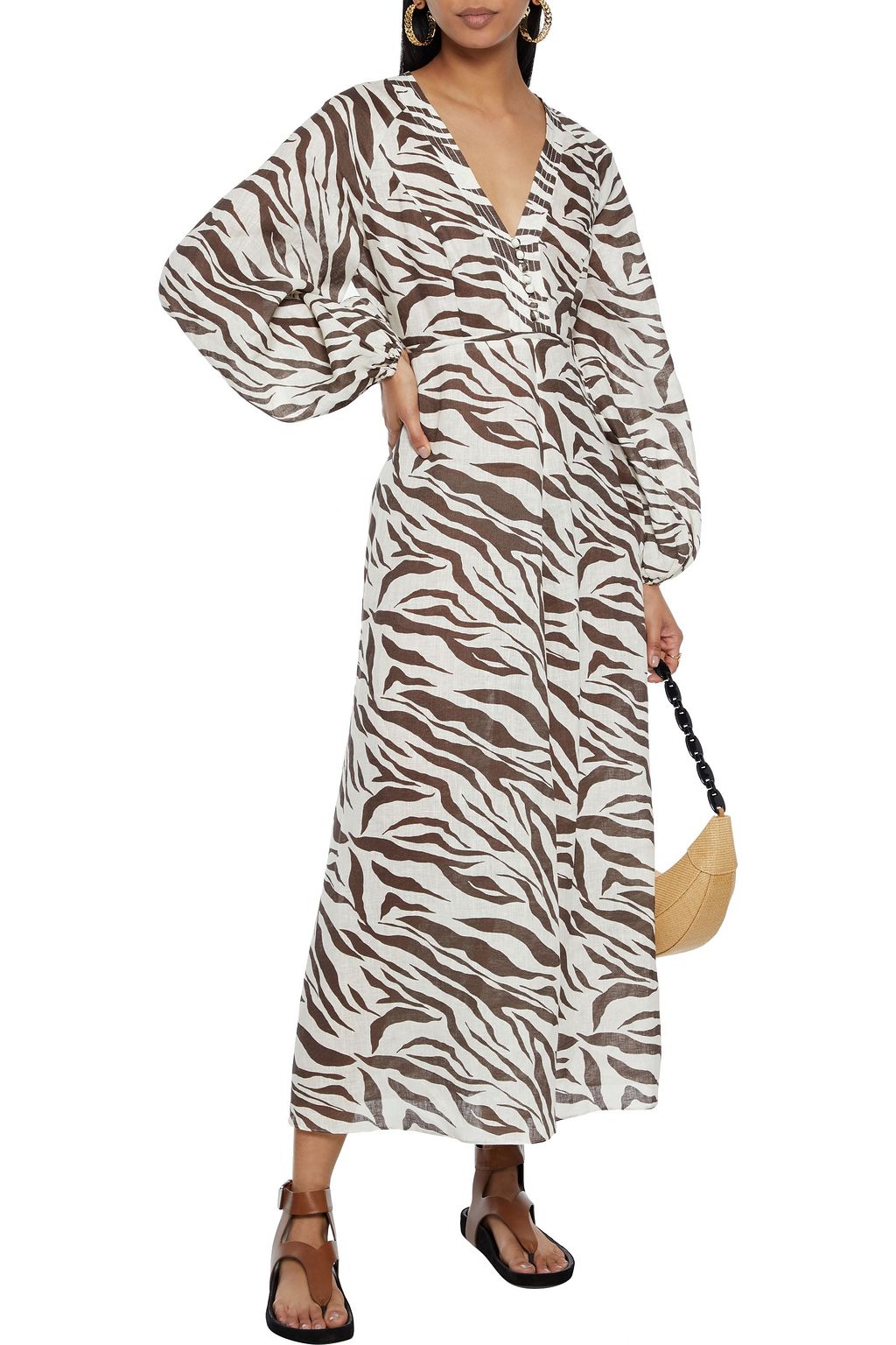 ZIMMERMANN Fiesta zebra-print linen maxi dress