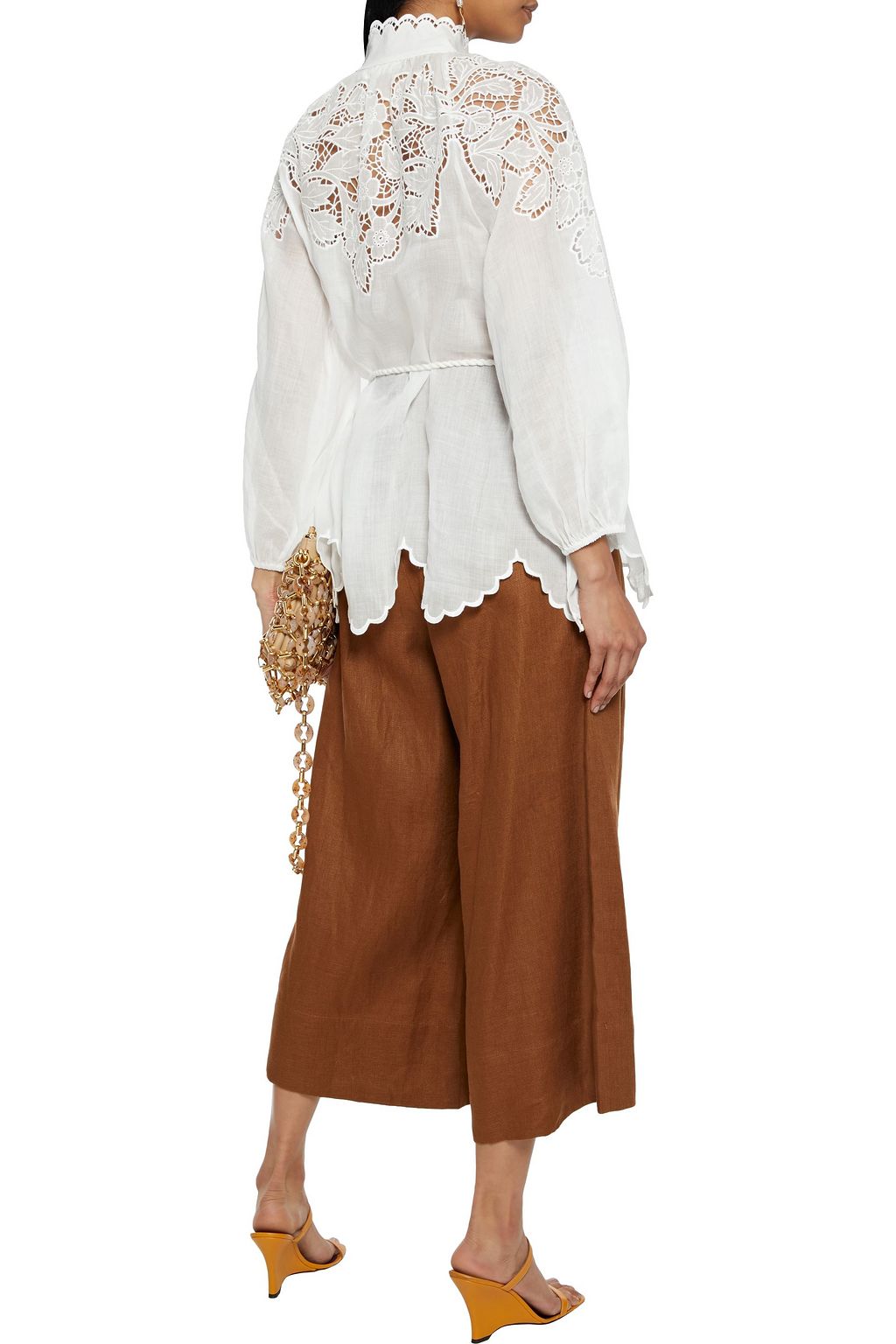 ZIMMERMANN Carnaby Scallop belted broderie anglaise ramie blouse