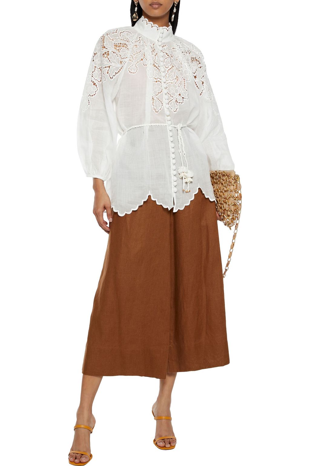 ZIMMERMANN Carnaby Scallop belted broderie anglaise ramie blouse