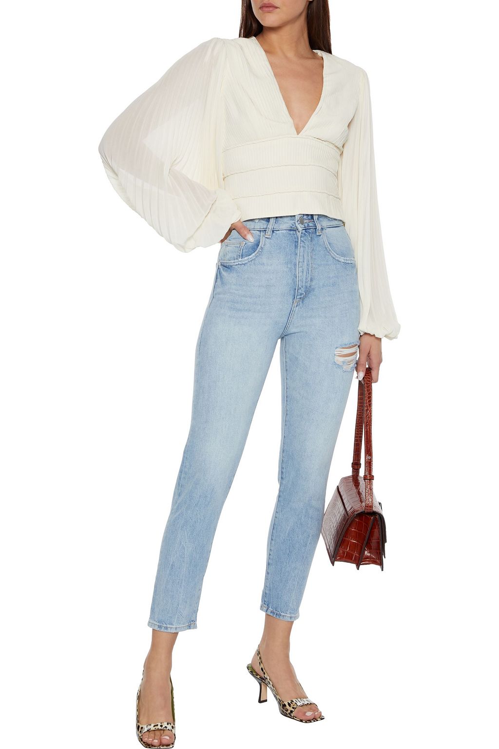 DL1961 Susie distressed high-rise slim-leg jeans