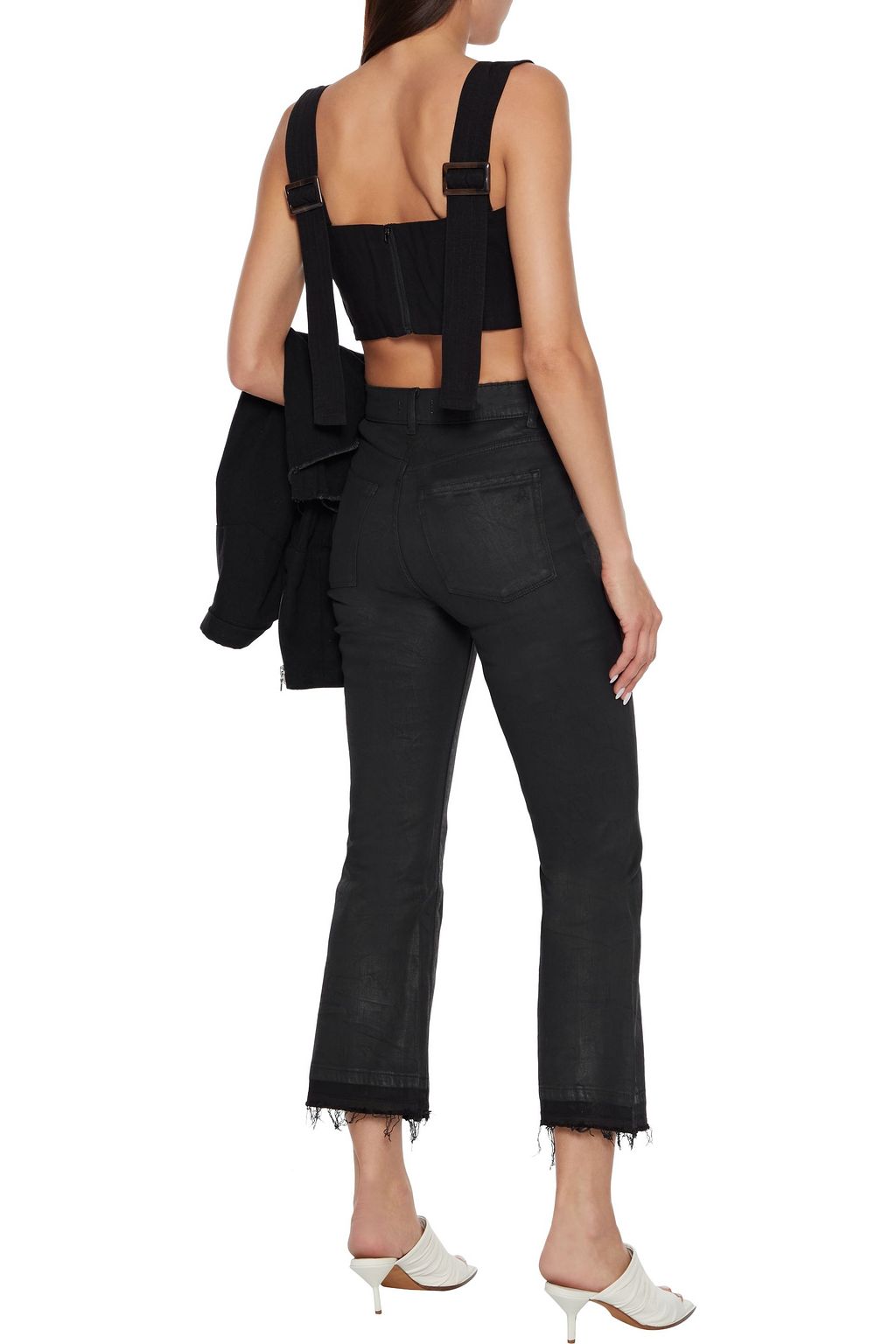 DL1961 Zarda cropped buckle-detailed Lyocell and linen-blend top