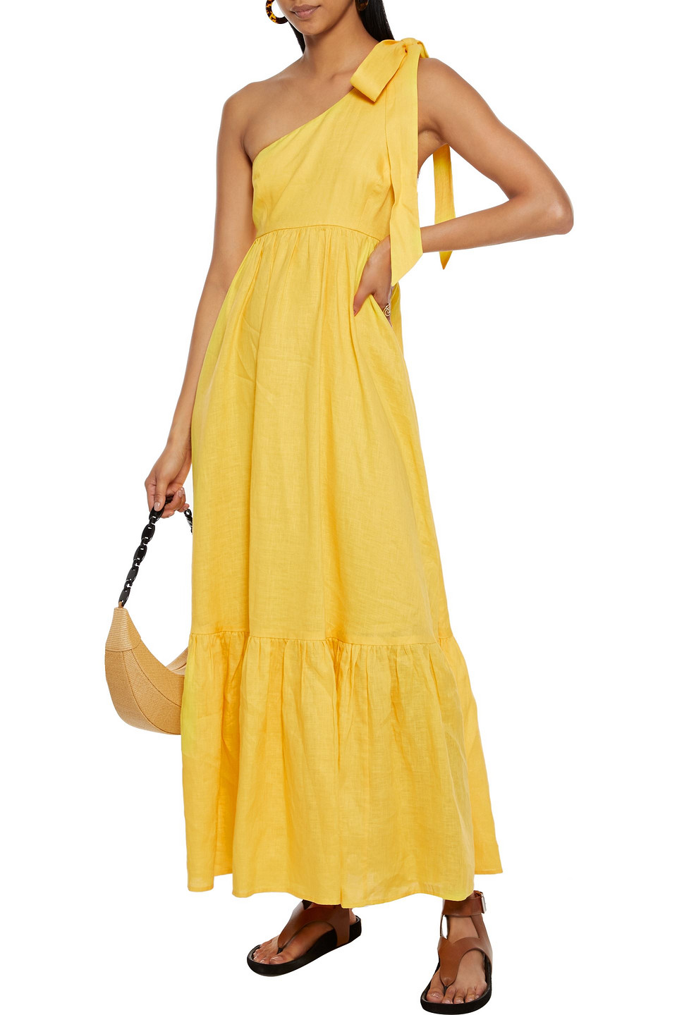 Zimmermann Juliette One-shoulder Bow-detailed Linen Maxi Dress In Yellow | ModeSens