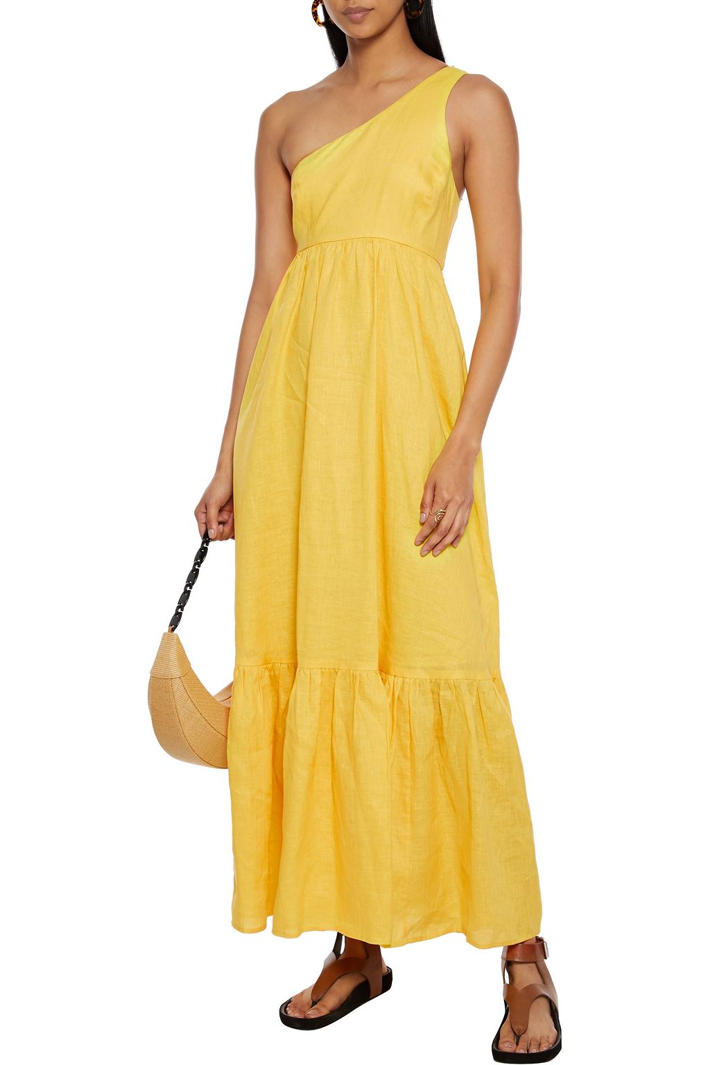 ZIMMERMANN One-shoulder gathered linen maxi dress