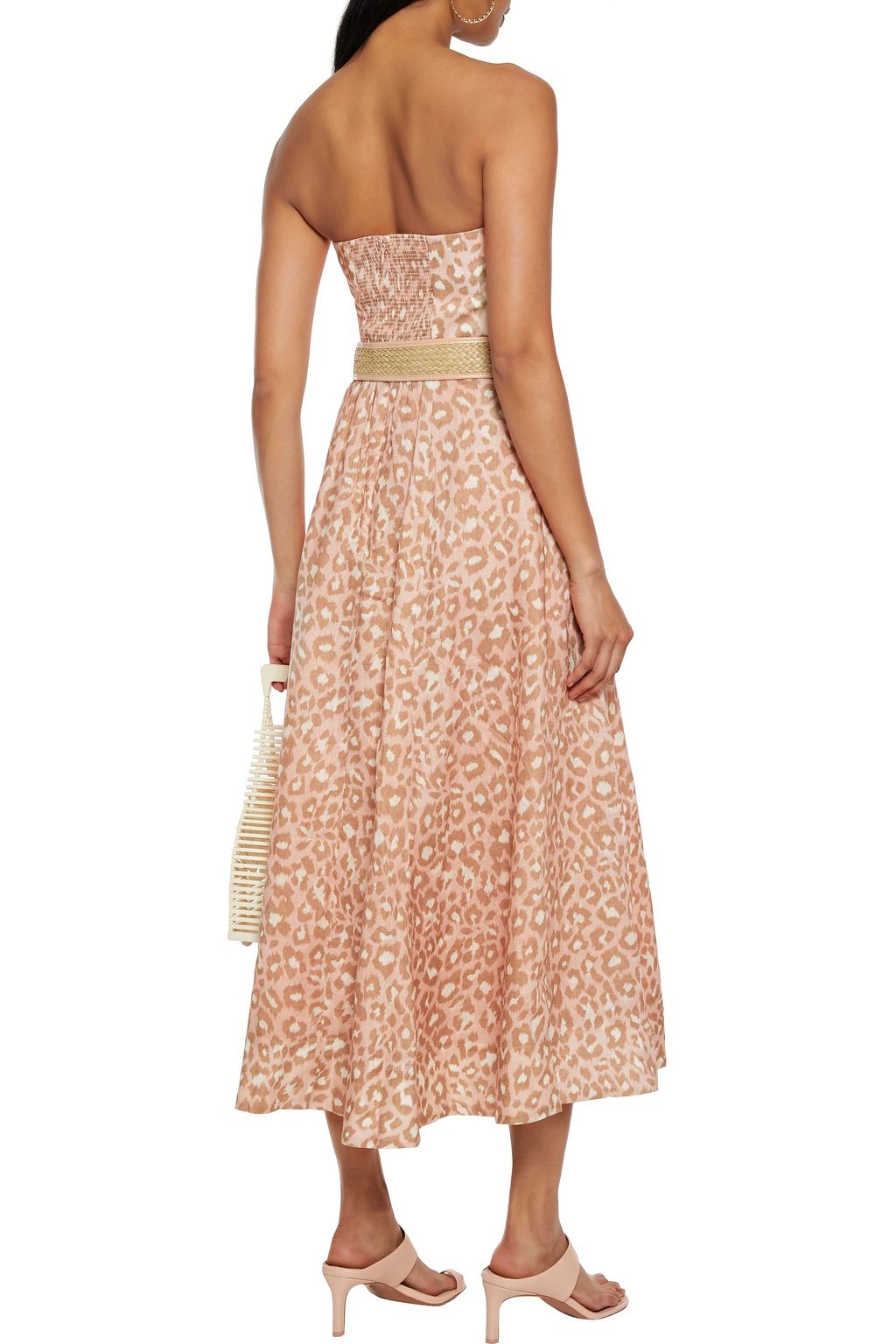 ZIMMERMANN Carnaby strapless belted leopard-print linen midi dress