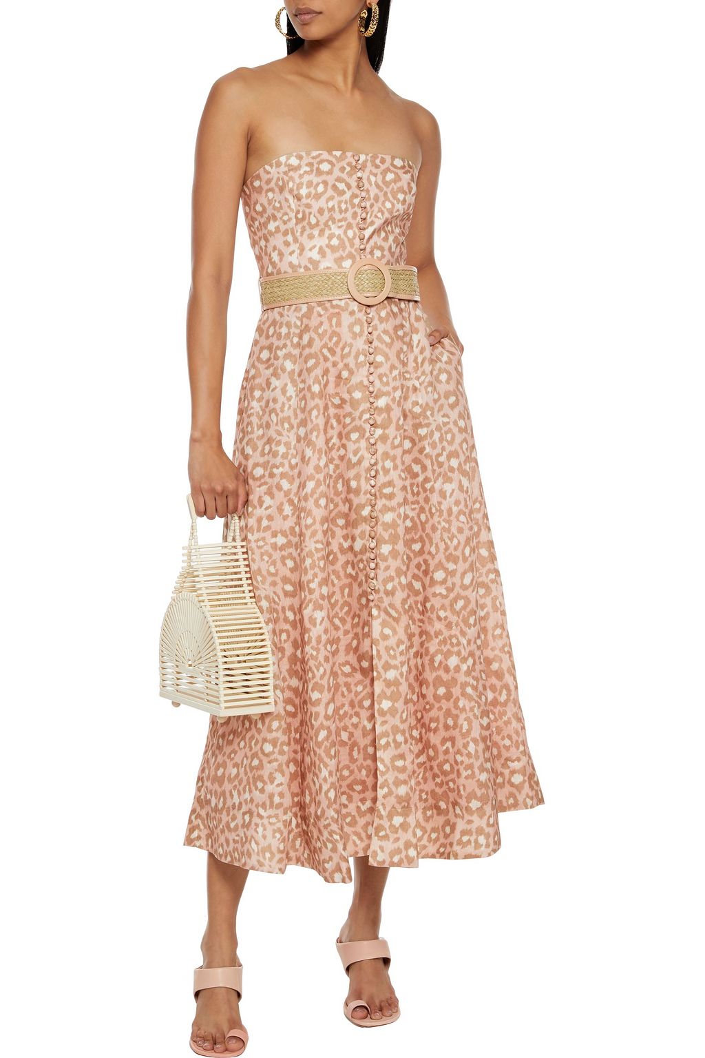 ZIMMERMANN Carnaby strapless belted leopard-print linen midi dress