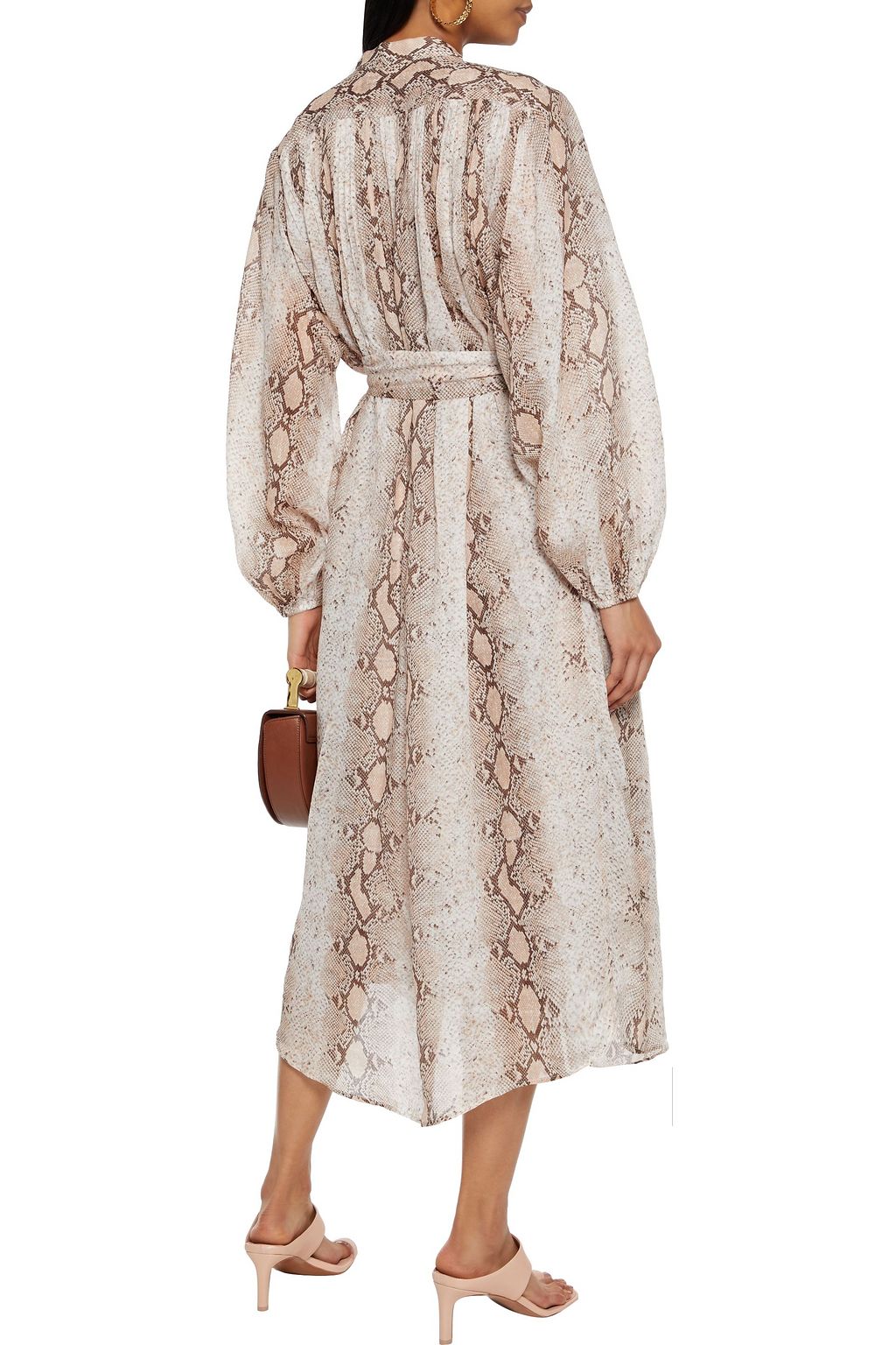 ZIMMERMANN Bellitude belted snake-print ramie-gauze midi shirt dress
