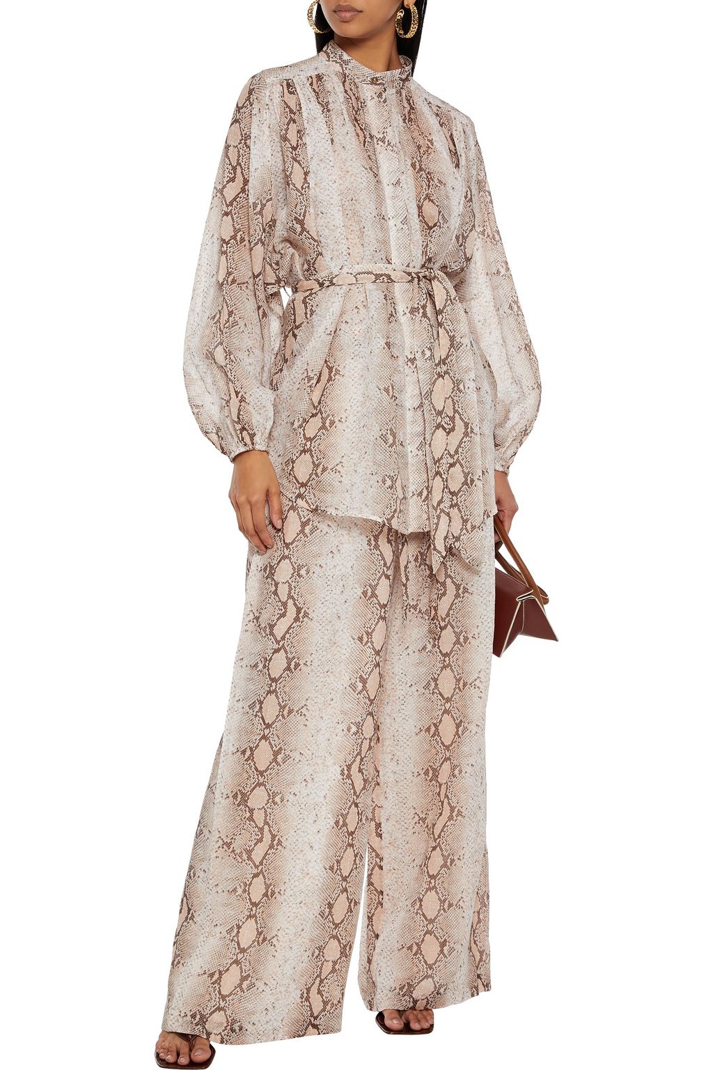 ZIMMERMANN Bellitude snake-print ramie-gauze wide-leg pants