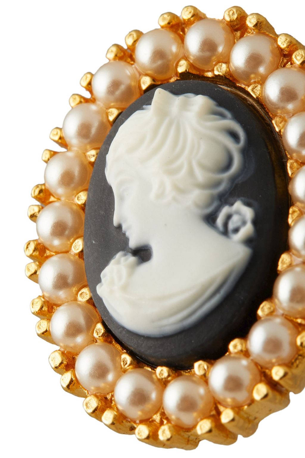 BEN-AMUN 24-karat gold-plated faux pearl cameo clip earrings