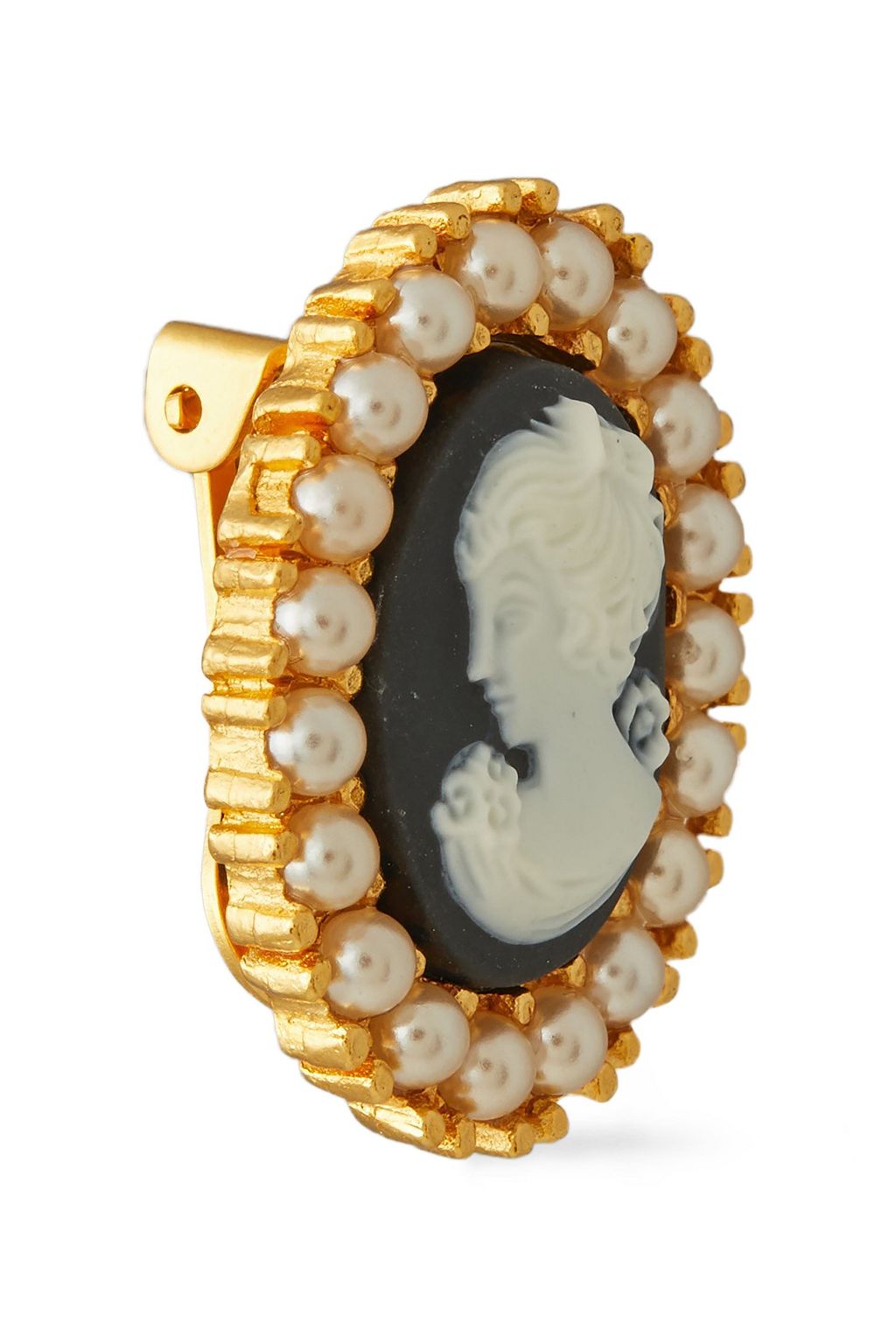 BEN-AMUN 24-karat gold-plated faux pearl cameo clip earrings