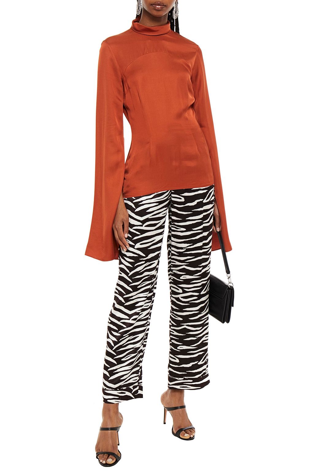 SOLACE LONDON Kimmie printed satin turtleneck top