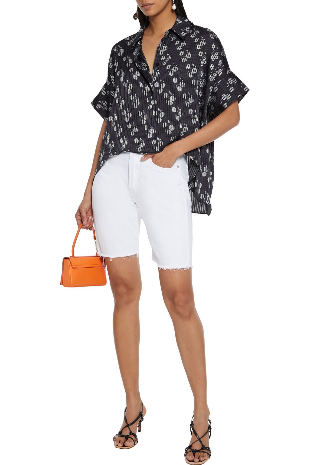 ALICE + OLIVIA Edyth asymmetric floral-print burnout satin shirt