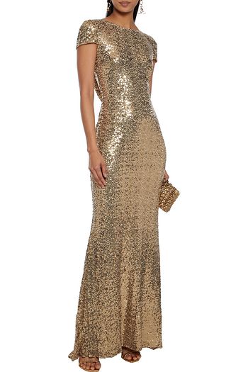 badgley mischka sequin drape back gown