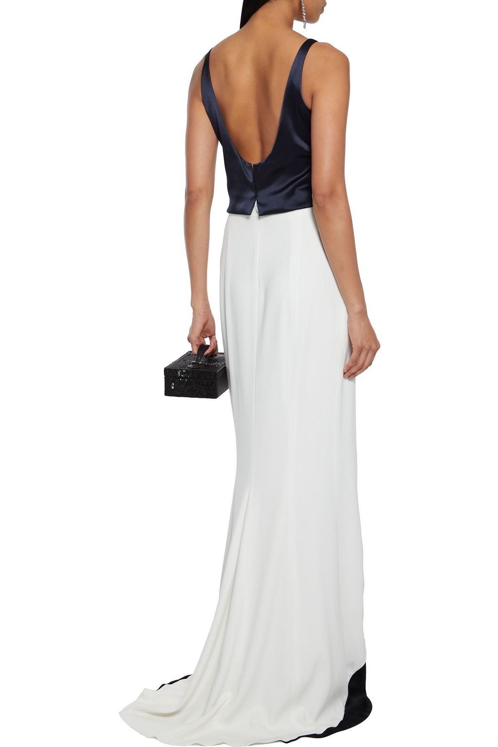 GALVAN  LONDON Color-block satin-paneled crepe gown