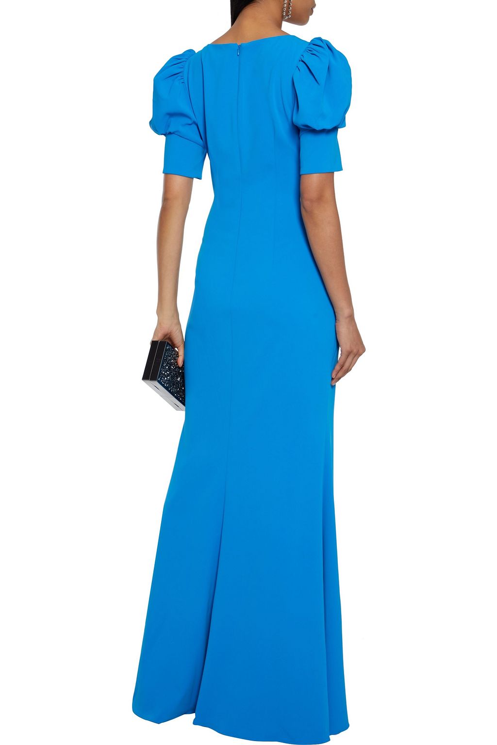 BADGLEY MISCHKA Split-front crepe gown