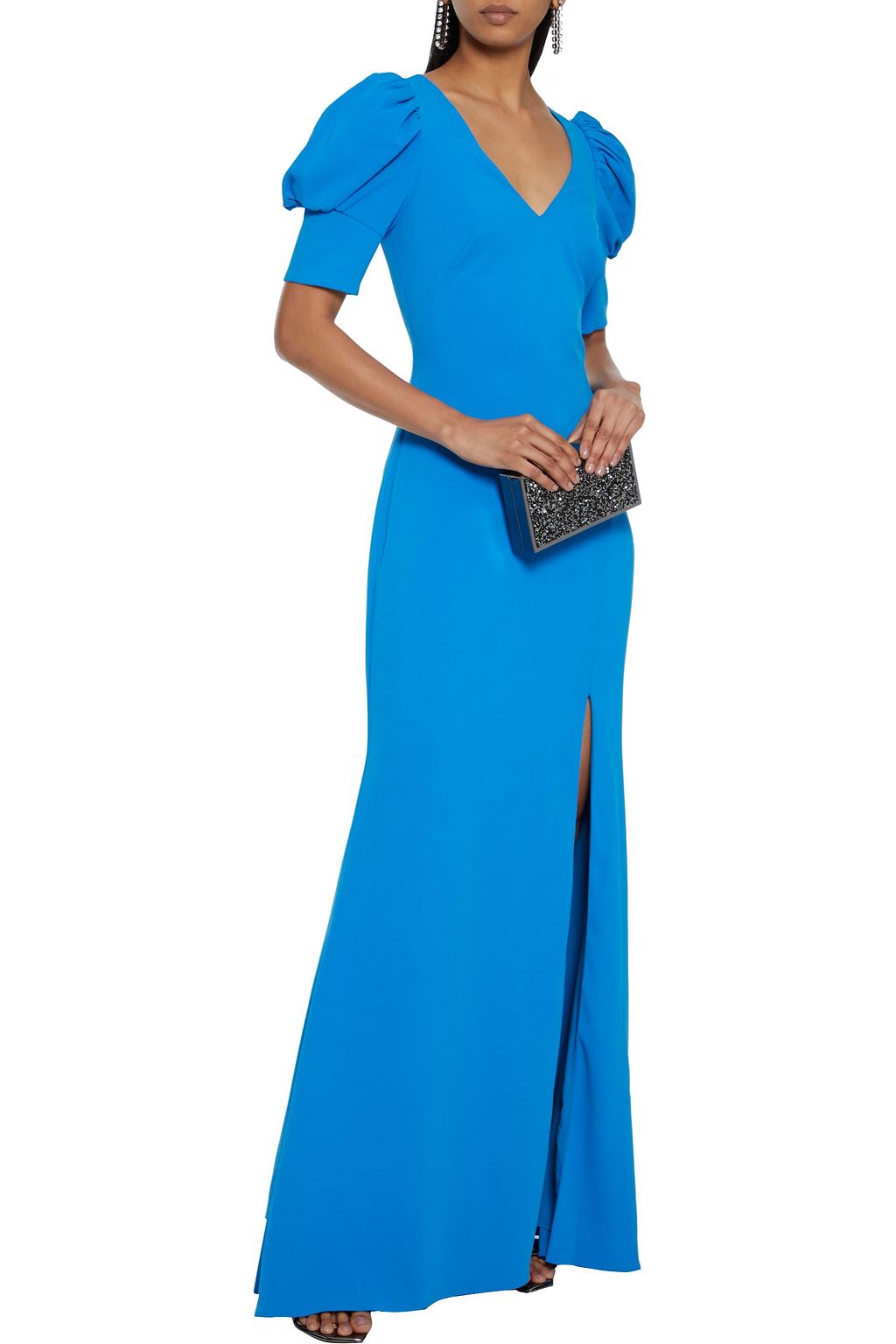 BADGLEY MISCHKA Split-front crepe gown