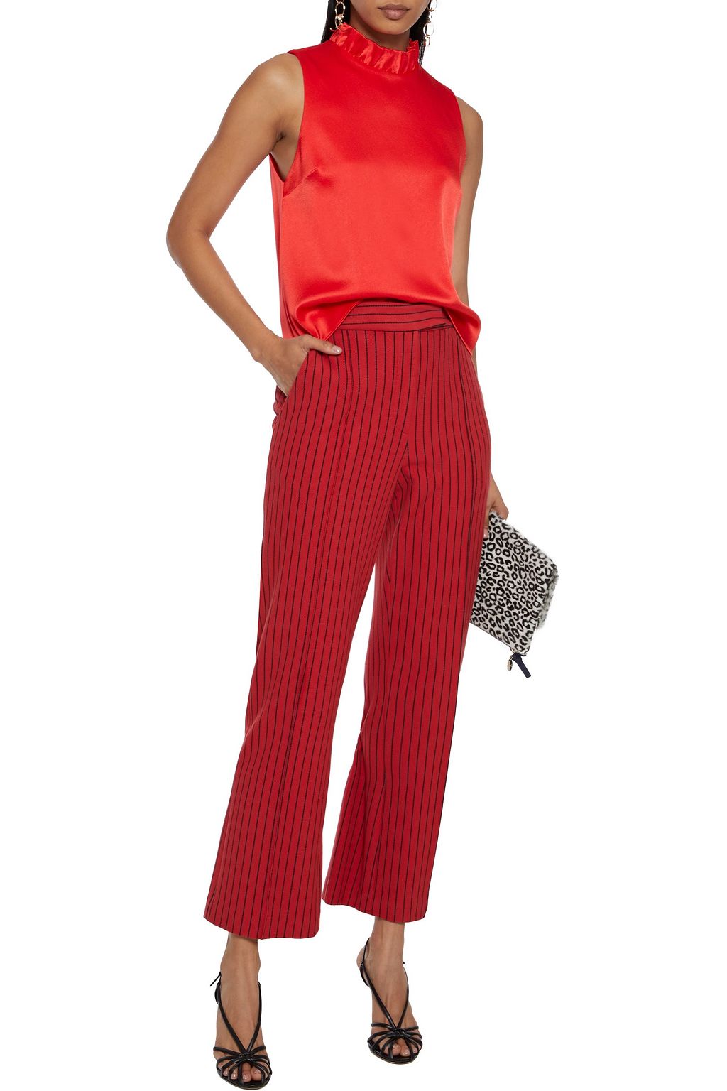 ALICE + OLIVIA Henrietta ruffle-trimmed satin-crepe top