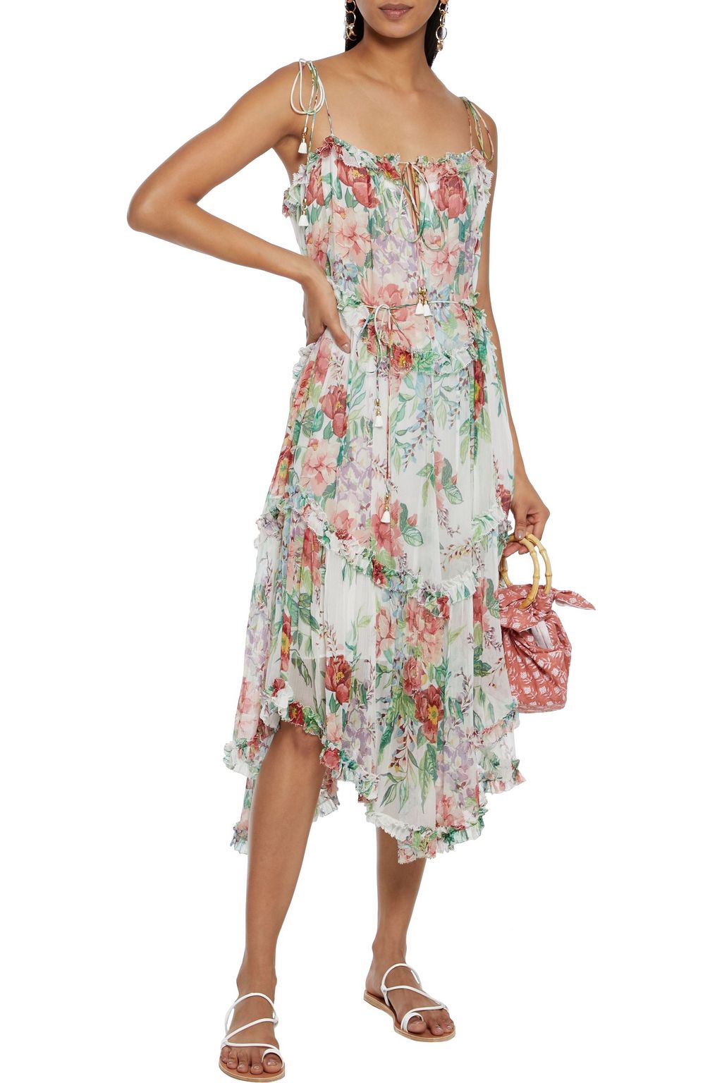ZIMMERMANN Tiered floral-print silk-crepon midi dress