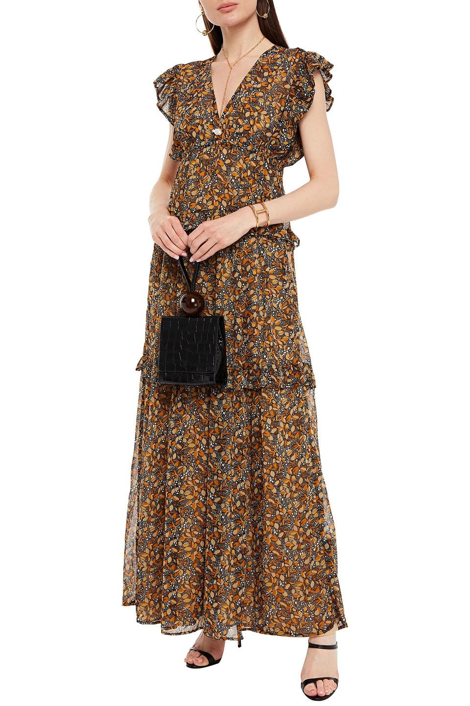  Ba&sh - Samanta Maxikleid Aus Georgette Mit Print Und Rüschen - Grau - 0 