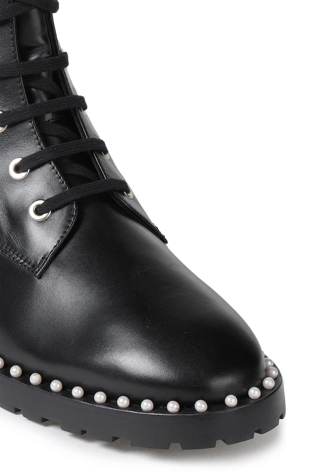 STUART WEITZMAN Allie faux pearl-embellished leather combat boots