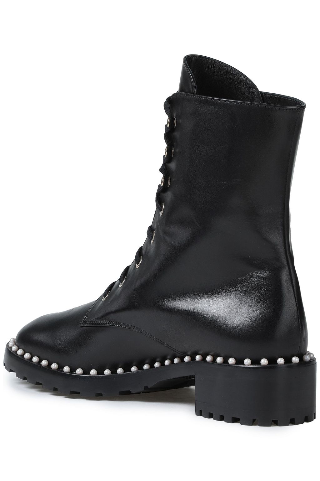 STUART WEITZMAN Allie faux pearl-embellished leather combat boots