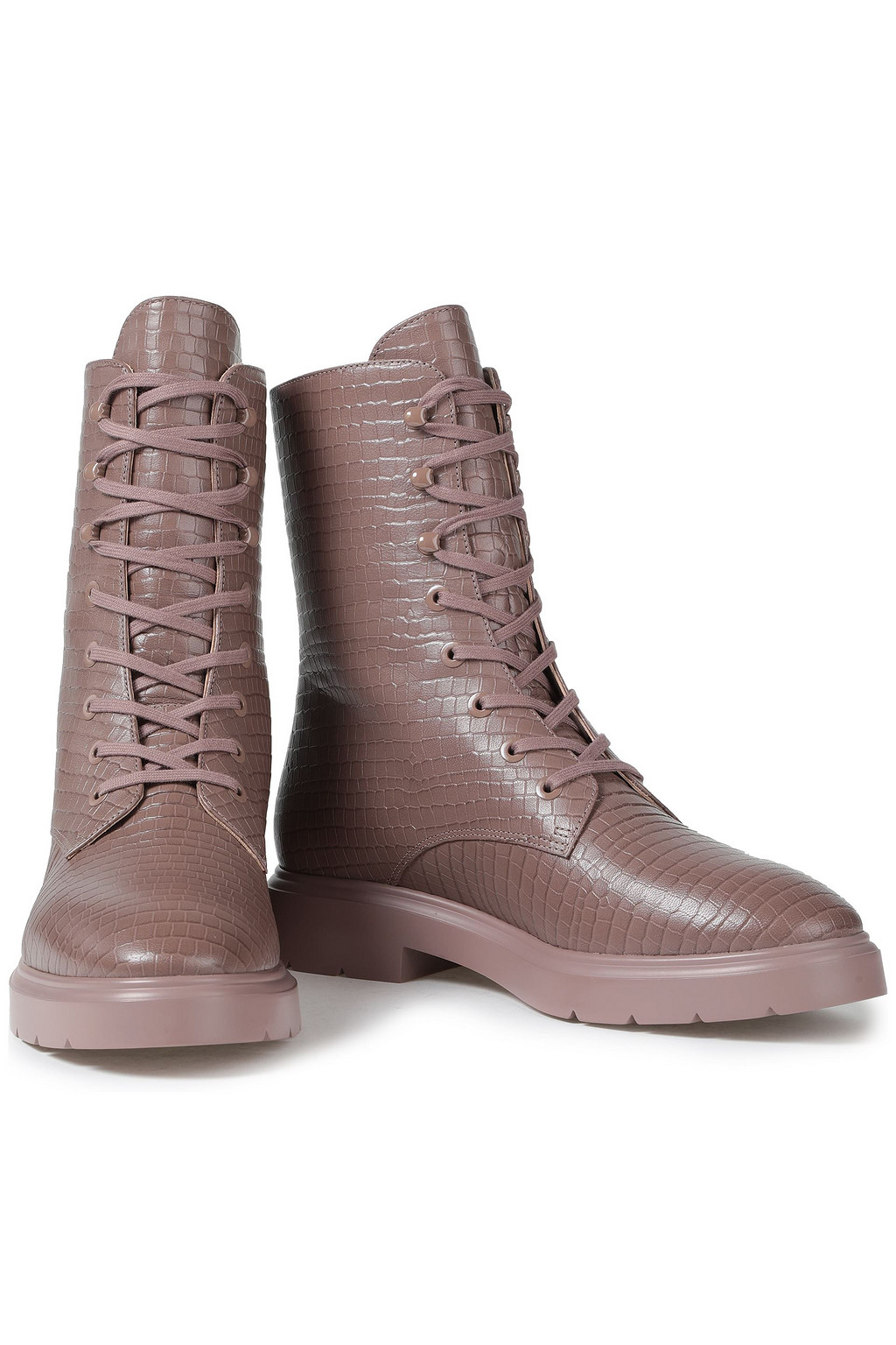 STUART WEITZMAN Mckenzee croc-effect leather combat boots