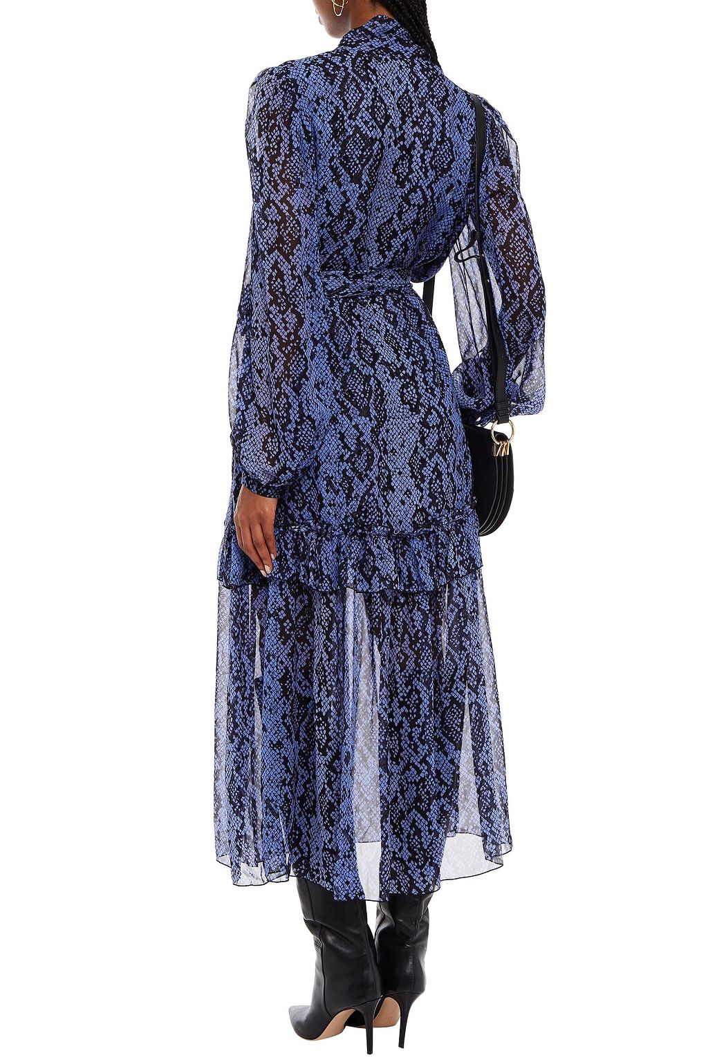 DUNDAS Belted printed snake-print silk-voile maxi dress