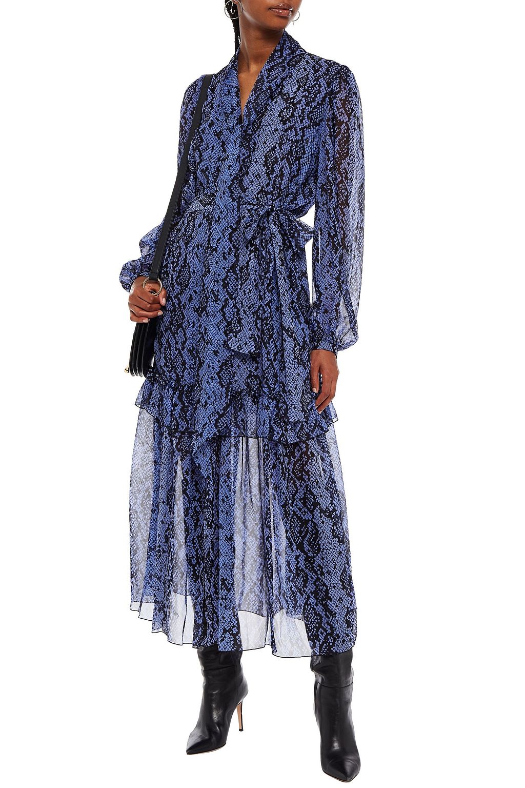 DUNDAS Belted printed snake-print silk-voile maxi dress