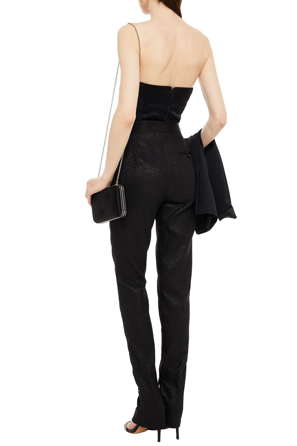DUNDAS Hose mit schmalem Bein aus Stretch-Crêpe in Metallic-Optik