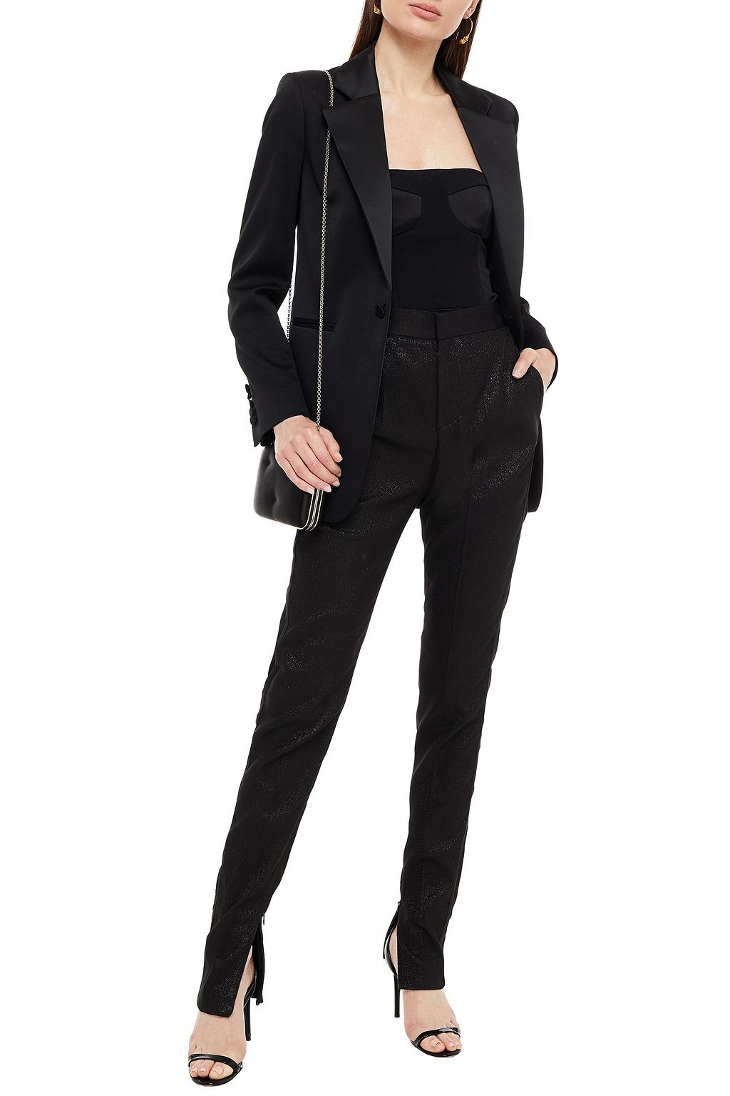 DUNDAS Hose mit schmalem Bein aus Stretch-Crêpe in Metallic-Optik