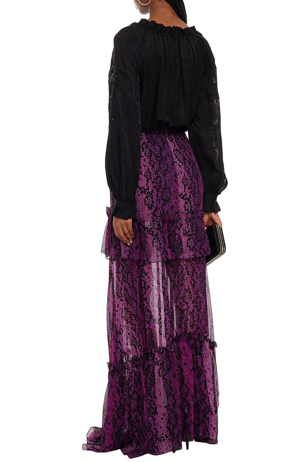 DUNDAS Ruffled snake-print silk-chiffon maxi skirt