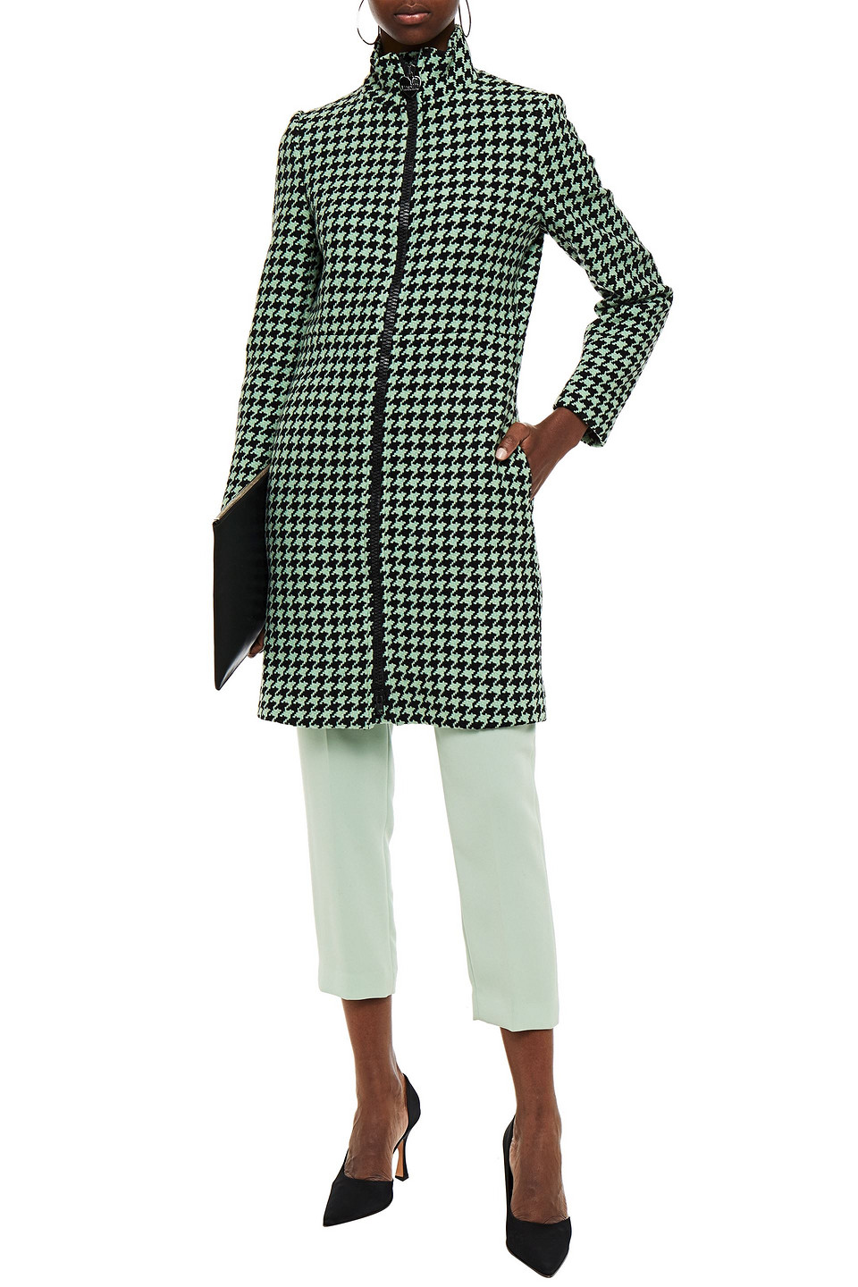 Love Moschino Houndstooth Wool-blend Coat In Green