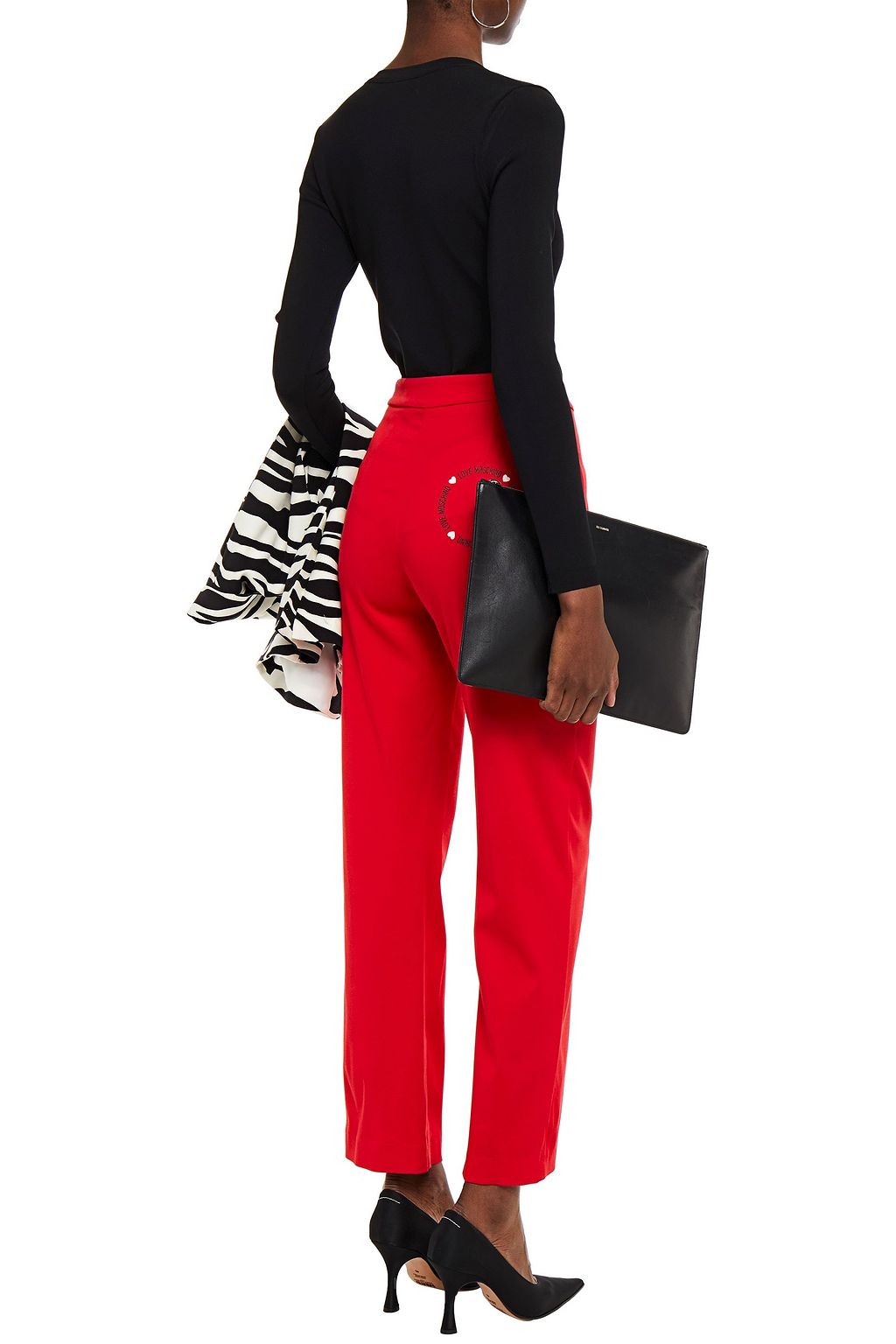 LOVE MOSCHINO Glittered printed stretch-twill straight-leg pants