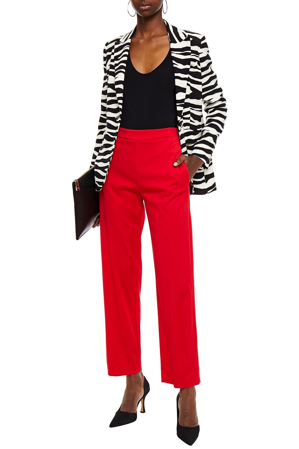 LOVE MOSCHINO Glittered printed stretch-twill straight-leg pants
