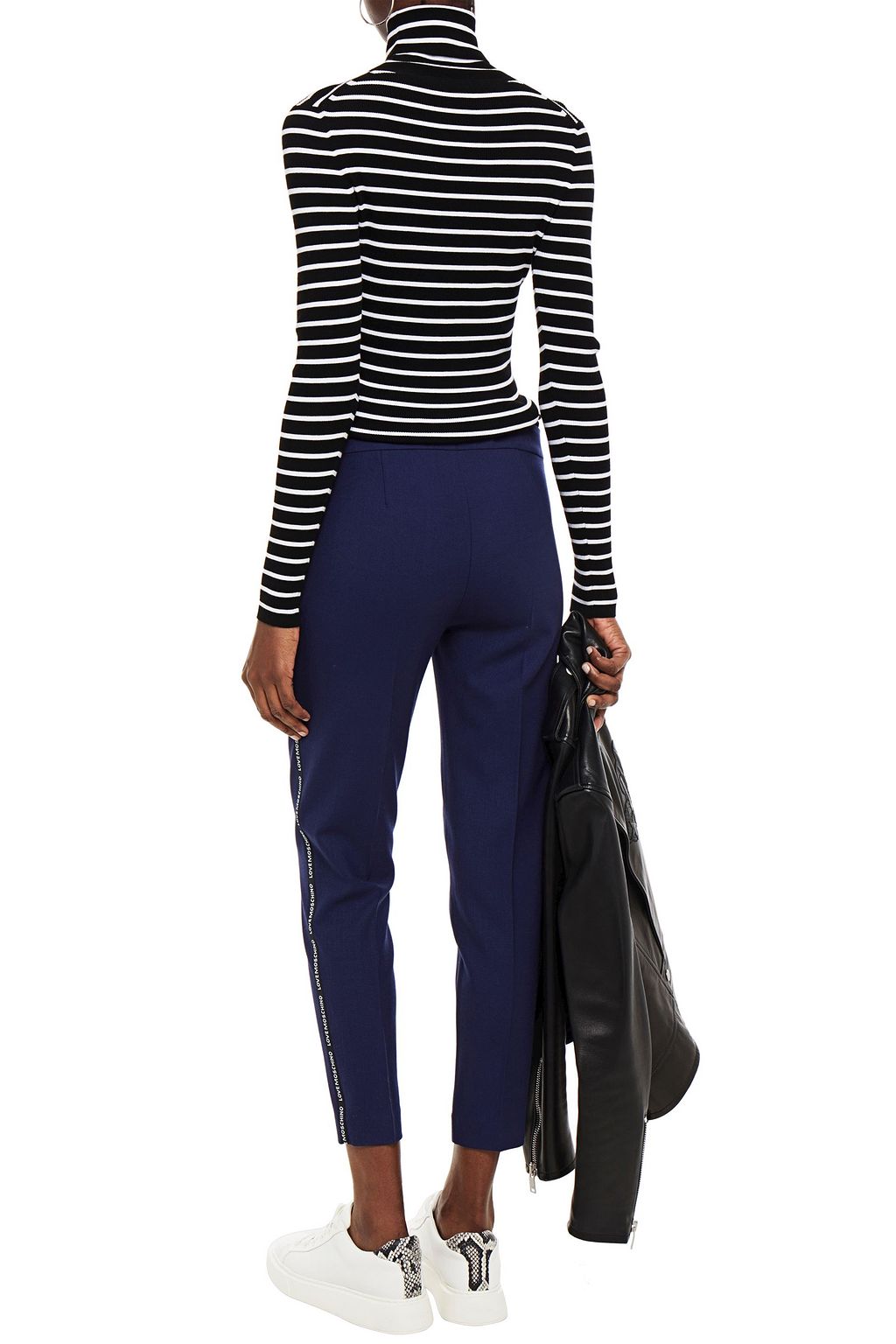 LOVE MOSCHINO Cropped monogram-trimmed twill slim-leg pants