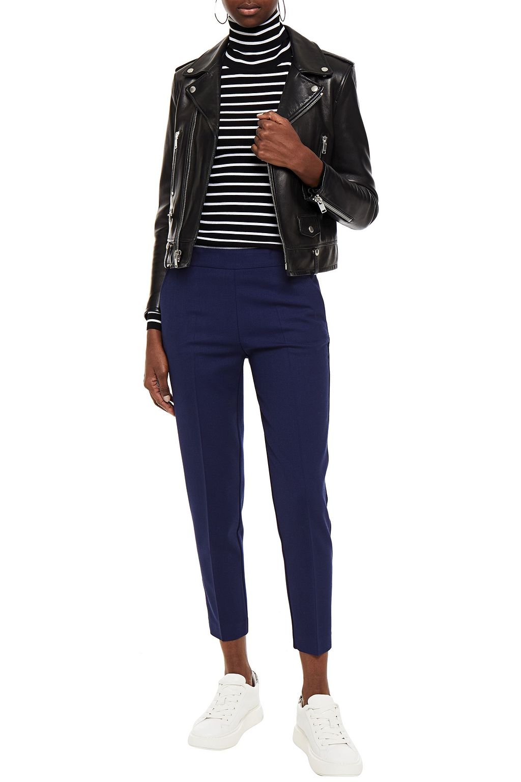LOVE MOSCHINO Cropped monogram-trimmed twill slim-leg pants