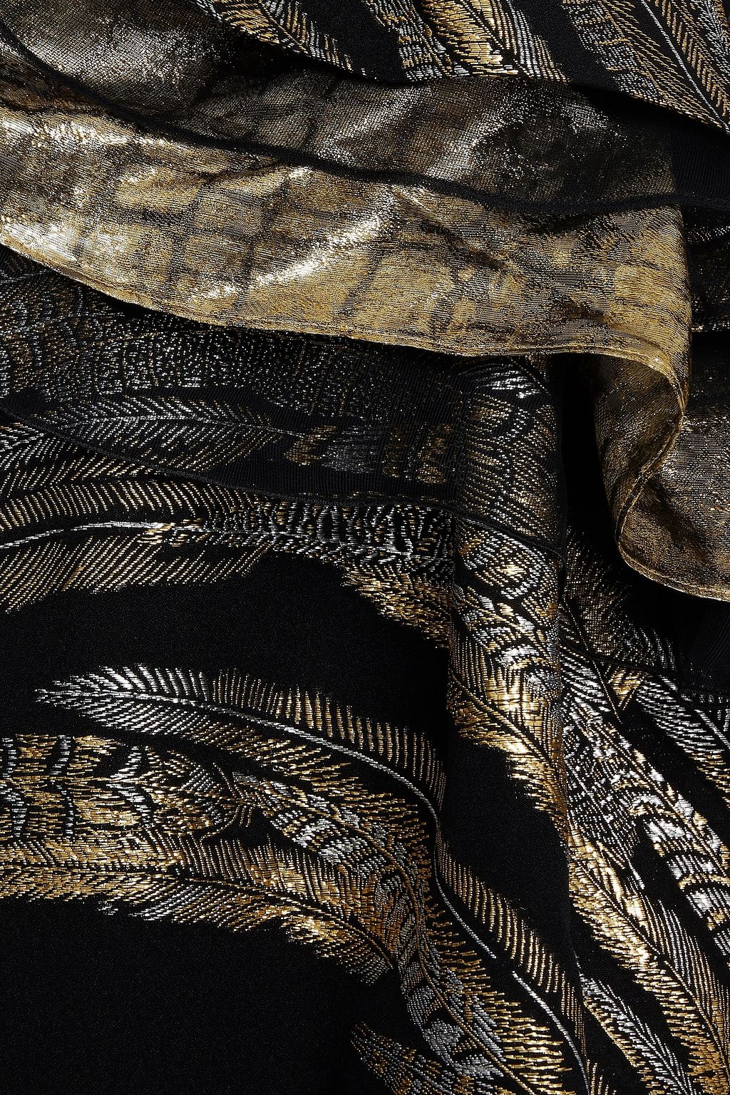 DUNDAS One-shoulder ruffled metallic jacquard top