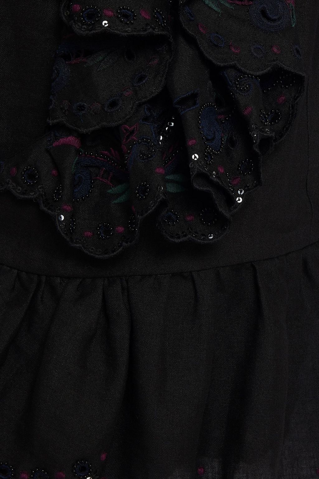 DUNDAS Embellished ruffled ramie wrap blouse
