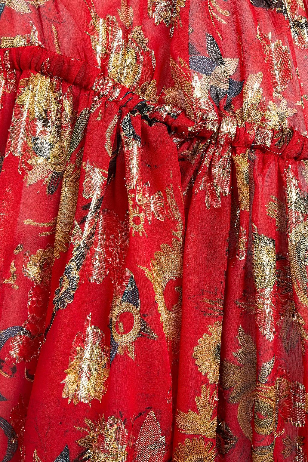 DUNDAS Gathered metallic floral-print silk and Lurex-blend blouse